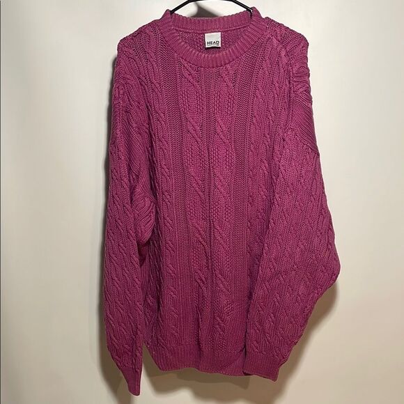 Vintage Head Pink Cable Knit Crew Neck Sweater - Picture 1 of 9